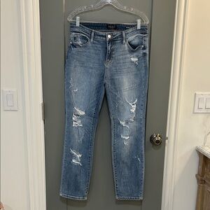 Judy Blue Light Blue Distressed Boyfriend jeans Size 9 NWOT!